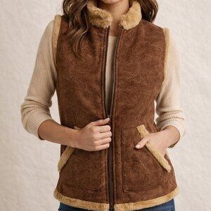 Baxis & Baxis LA Faux Suede Faux Fur Lined Zip Vest Brown Tan Small